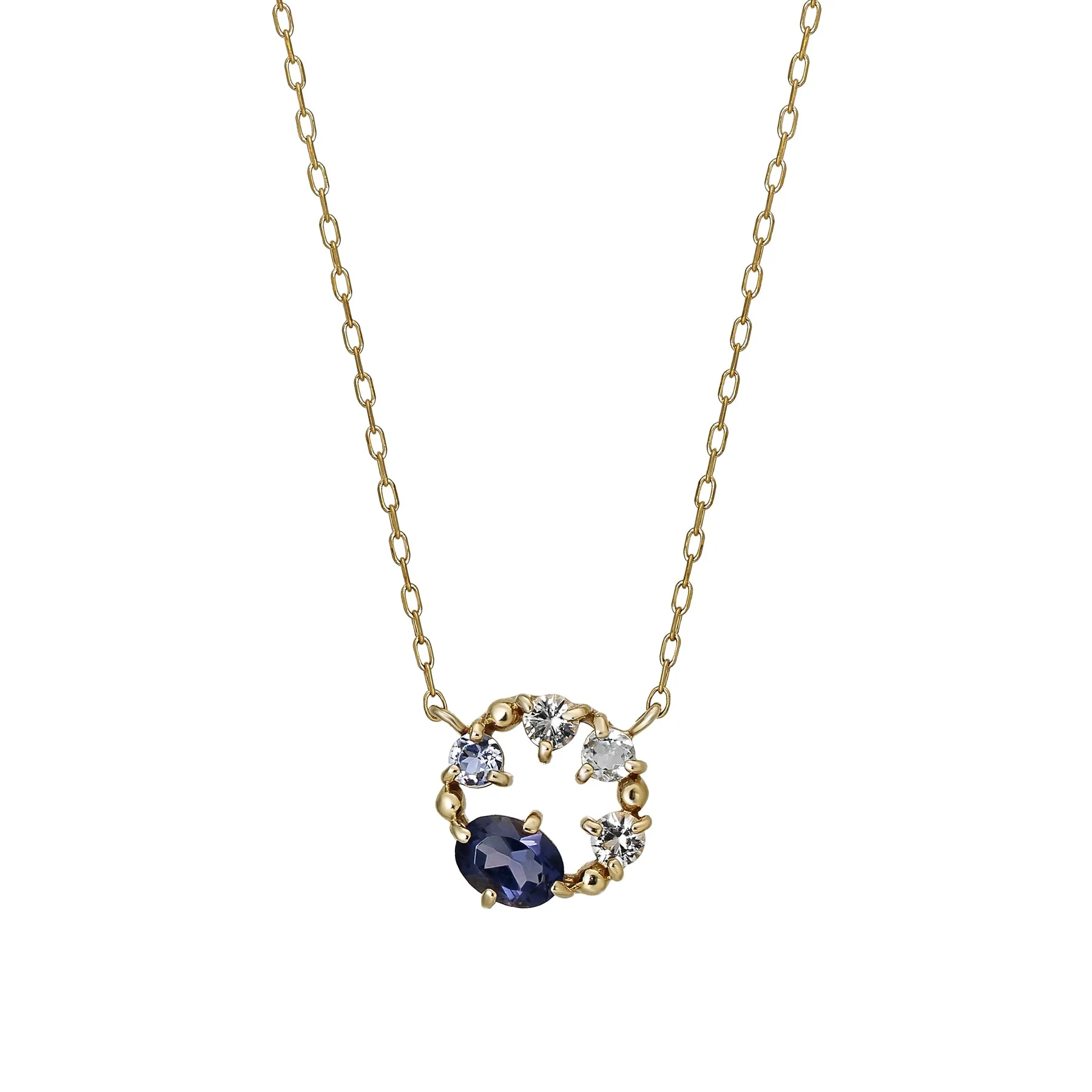 10K Blue Multicolor Circle Necklace (Yellow Gold)