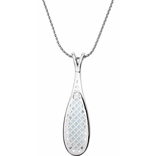 14K White Gold Sky Blue Topaz & Diamond 18" Necklace