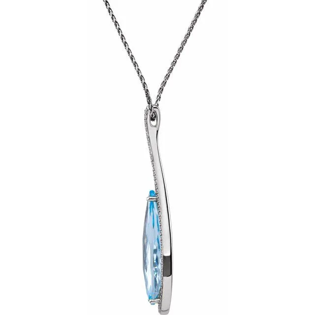 14K White Gold Sky Blue Topaz & Diamond 18" Necklace