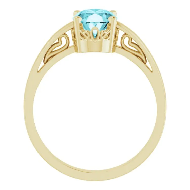 14K Yellow Natural Blue Zircon Ring
