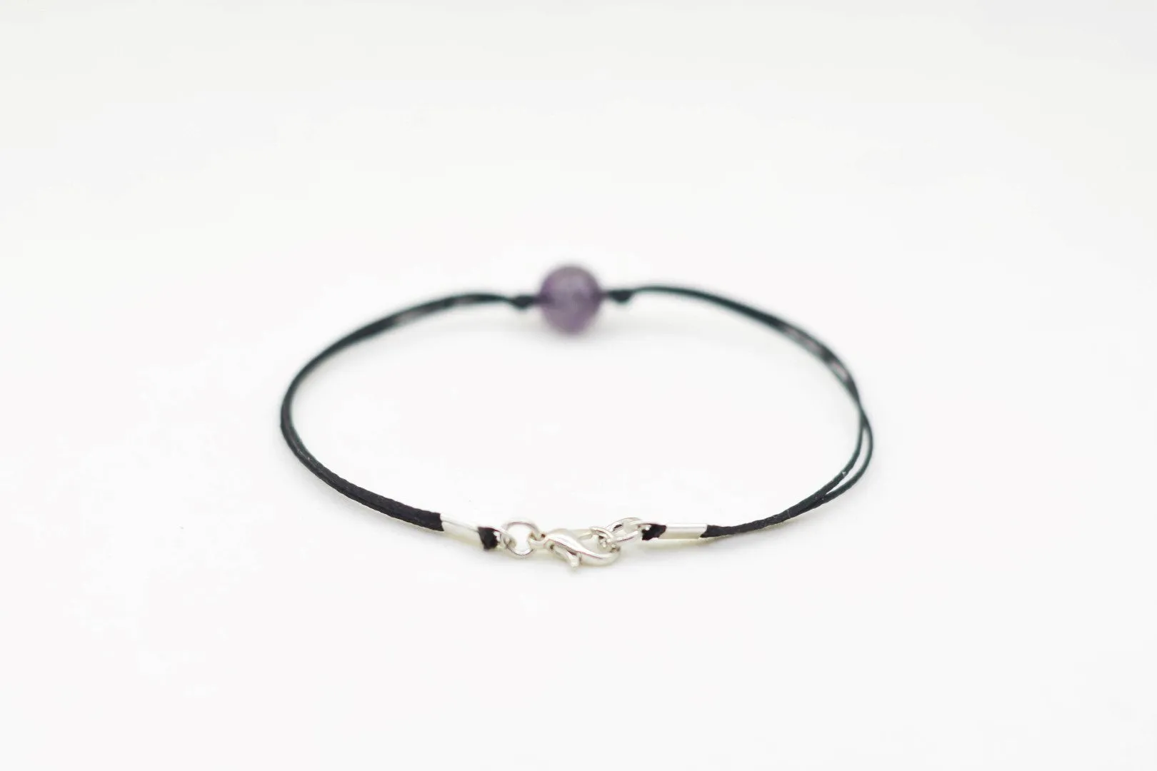 Amethyst bracelet for men, February birthstone, purple cord