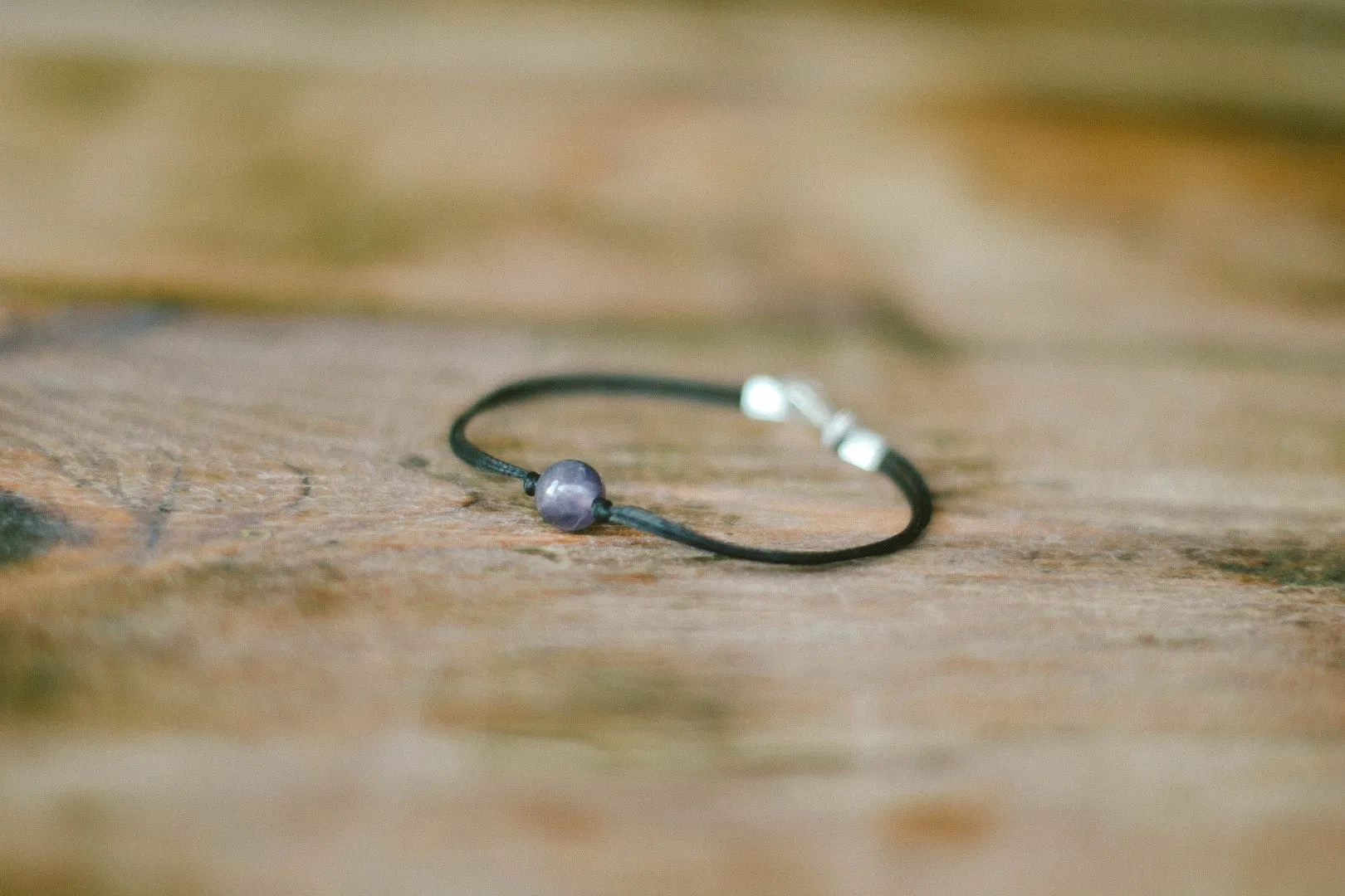 Amethyst bracelet for men, February birthstone, purple cord