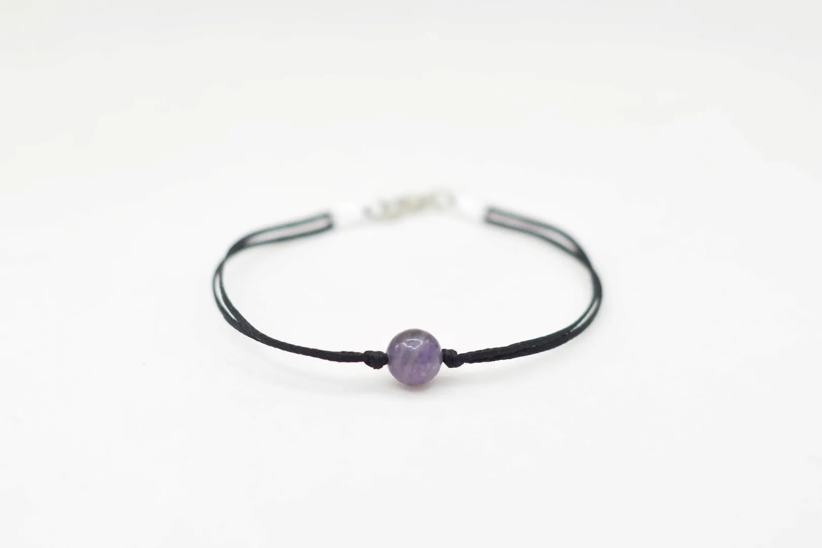 Amethyst bracelet for men, February birthstone, purple cord