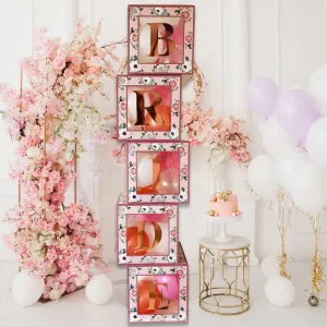 Bride Balloon Boxes Rose Gold Floral Hen Party Decorations Accessories 5 Boxes Bride to Be Groom Letters