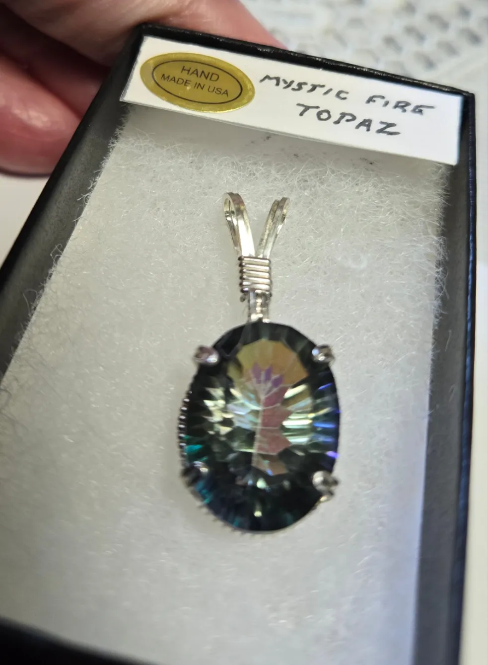 Custom Wire Wrapped Mystic Fire Topaz 12.4 cts. Necklace/Pendant Sterling Silver