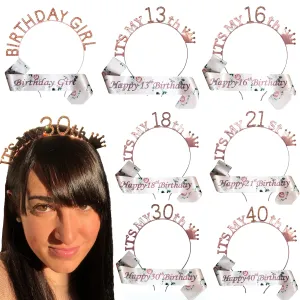 Floral Rose Gold Birthday Tiara and Sash Set