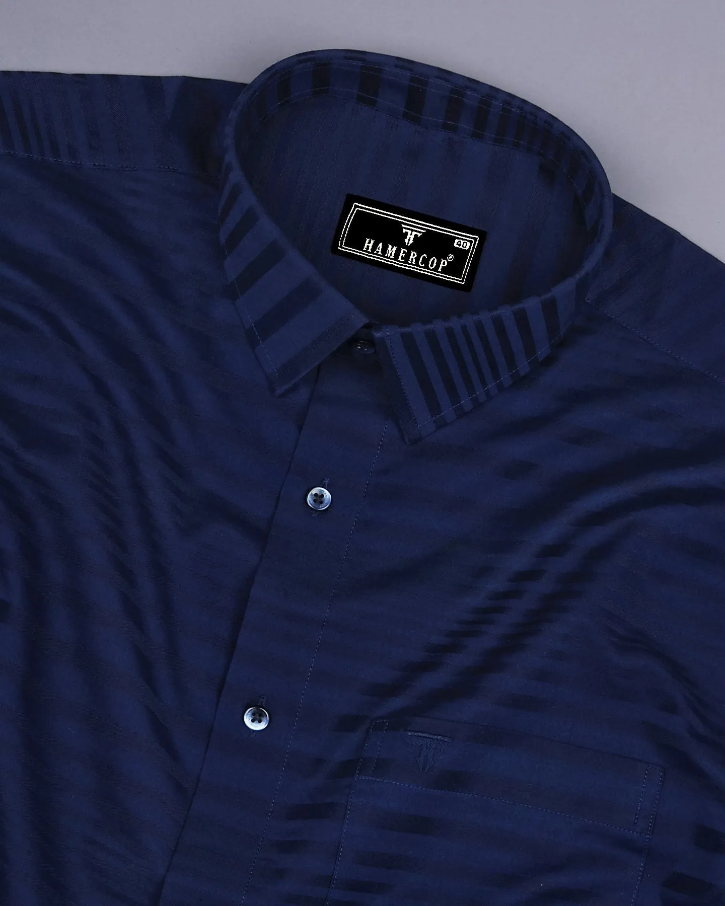 Galaxy Blue Self Weft Stripe Dobby Cotton Shirt