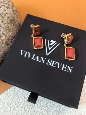 Geometric Brown Resin Square Drop Earrings
