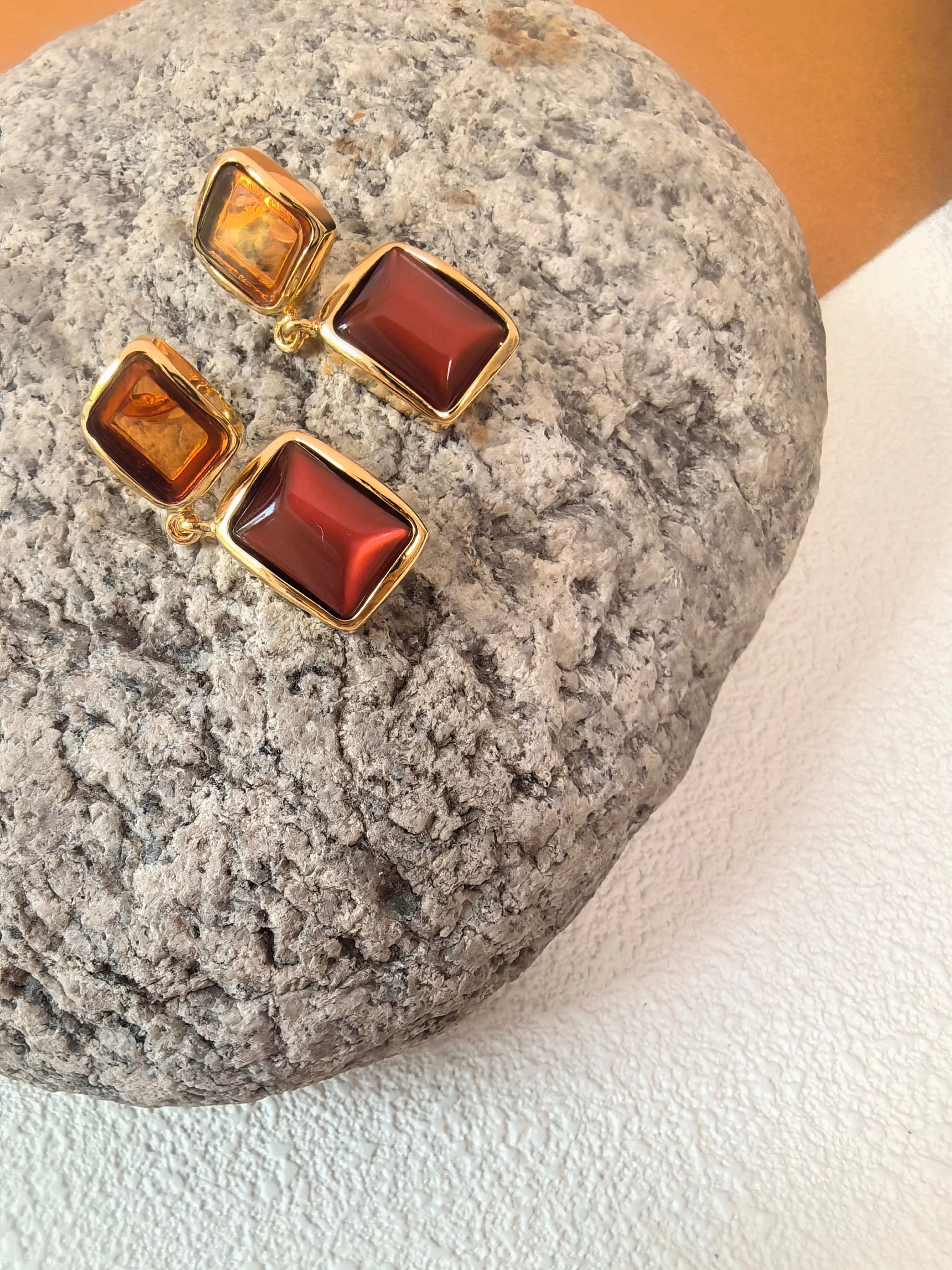 Geometric Brown Resin Square Drop Earrings