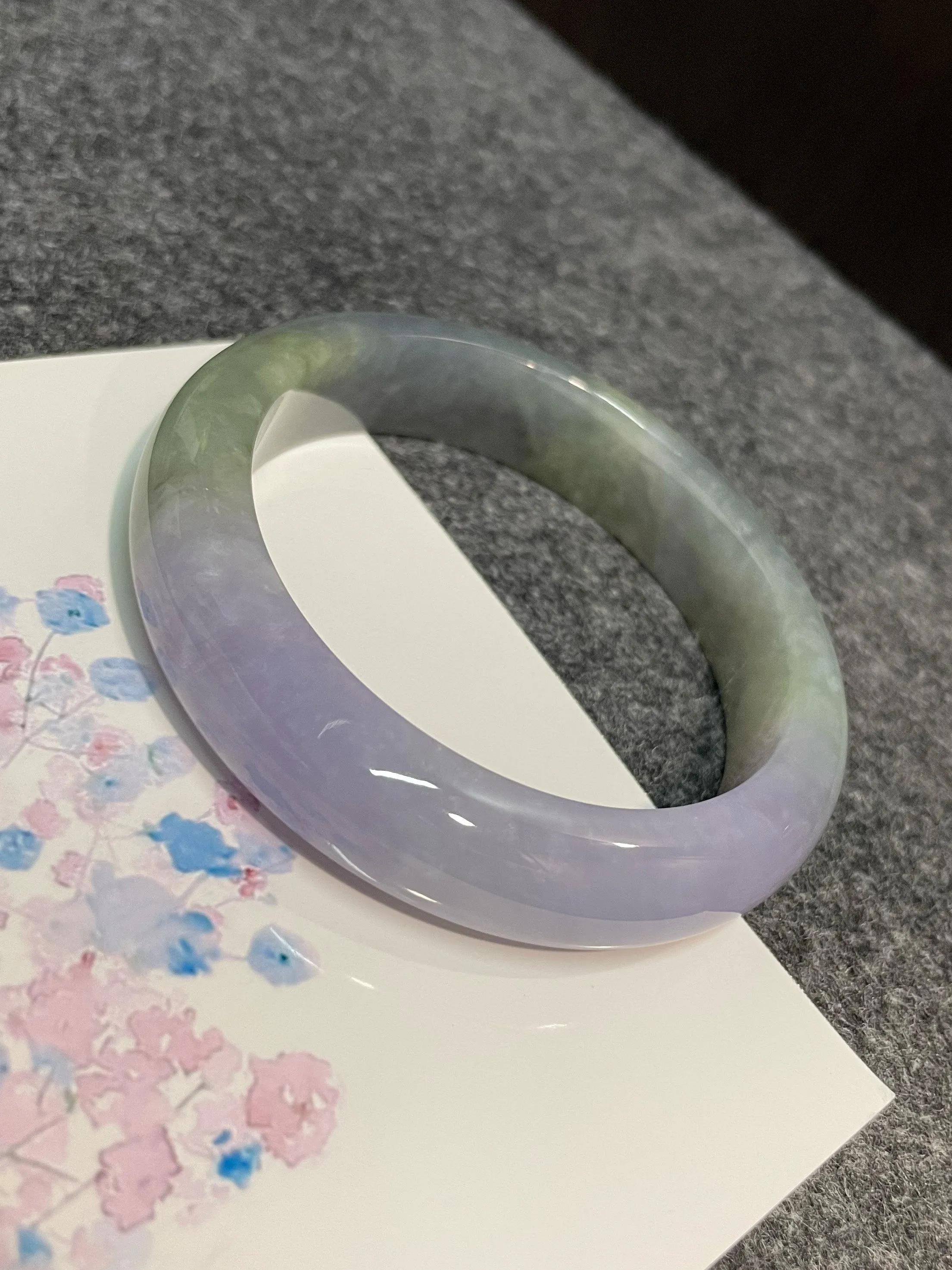 Lavender with Bluish Green Jade Bangle | 56mm (NJBA030)