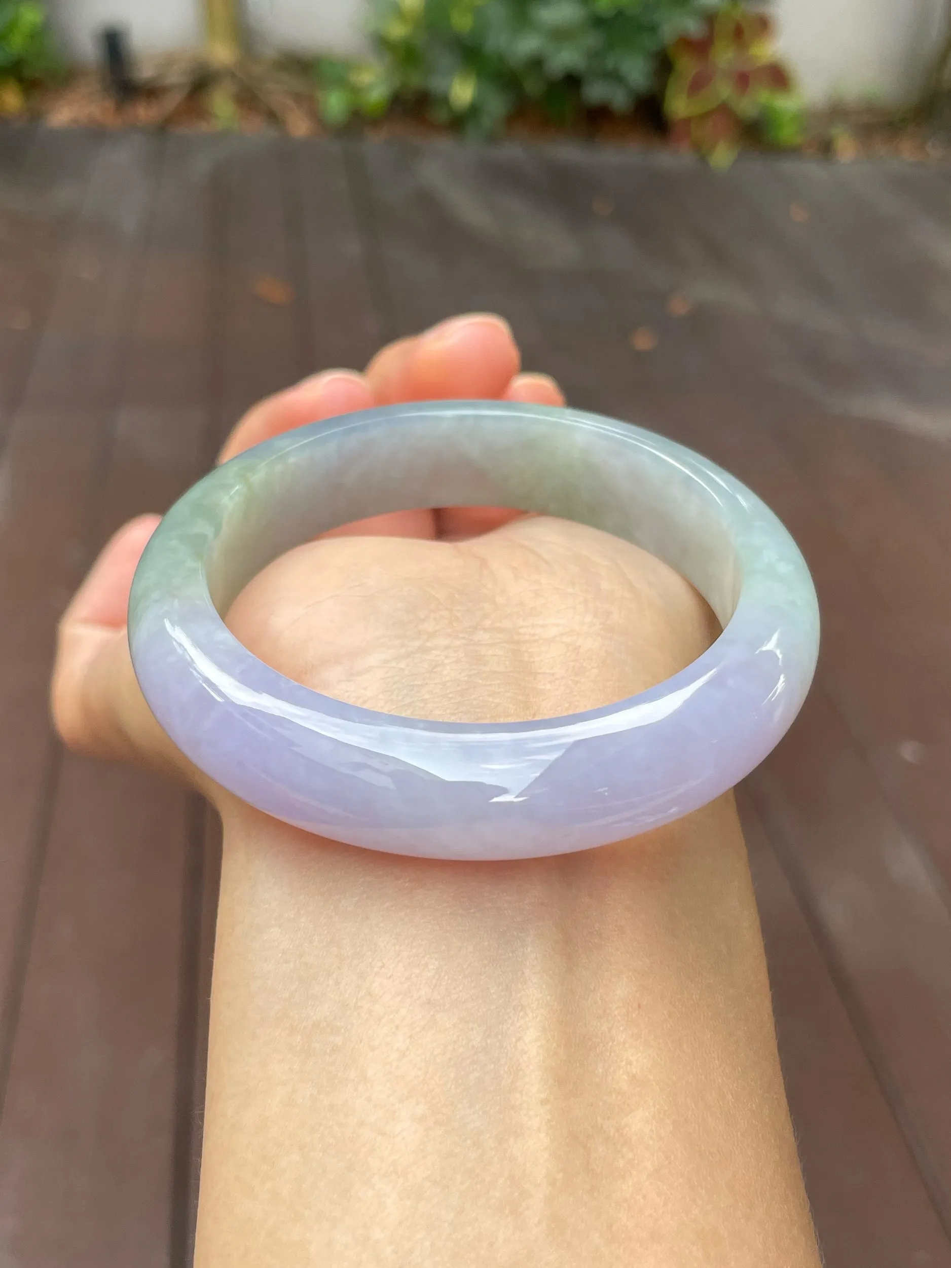 Lavender with Bluish Green Jade Bangle | 56mm (NJBA030)