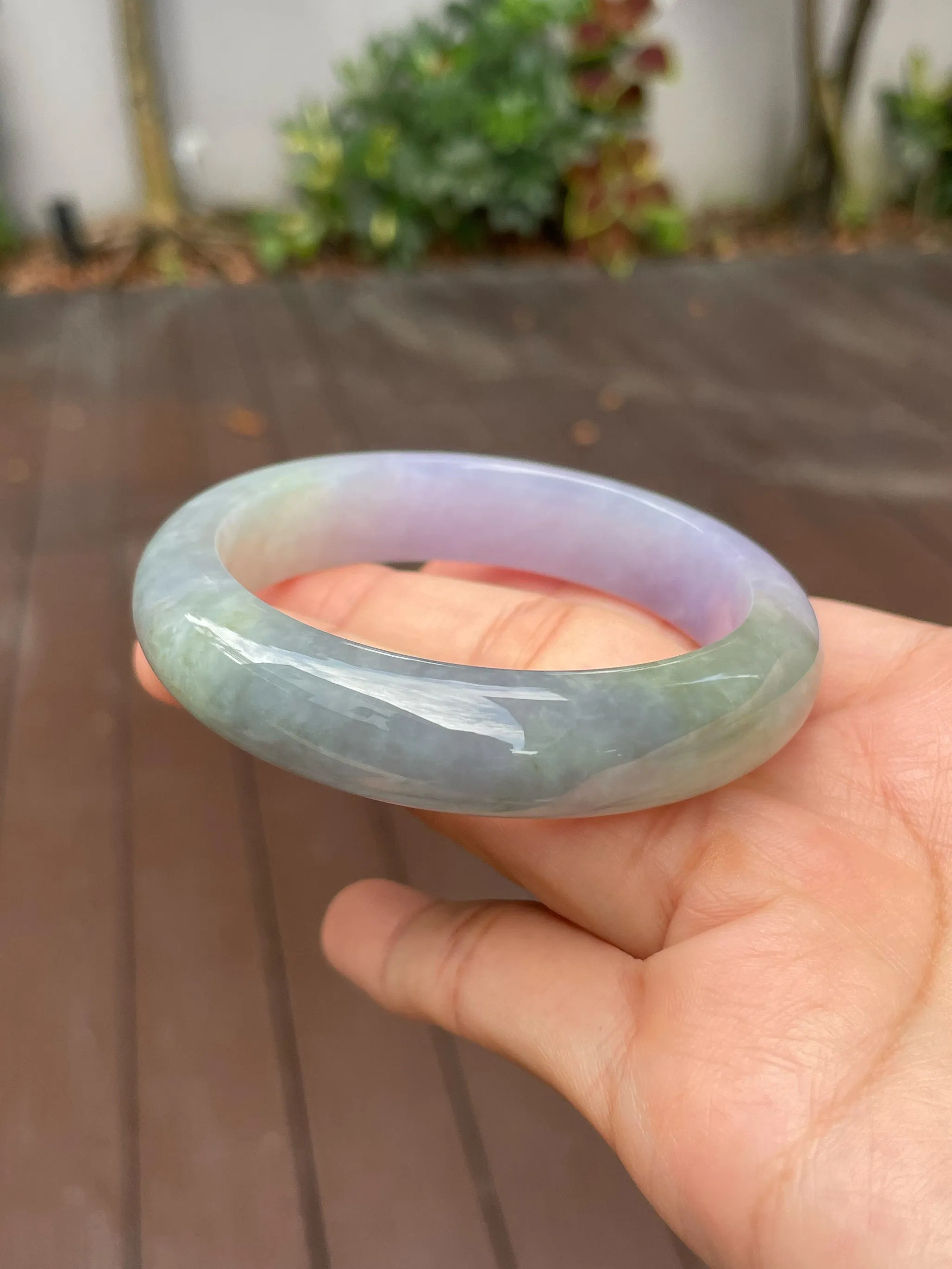 Lavender with Bluish Green Jade Bangle | 56mm (NJBA030)