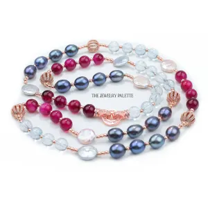 Layla grey pearl, topaz and agate gemstone necklace with rose gold accents
