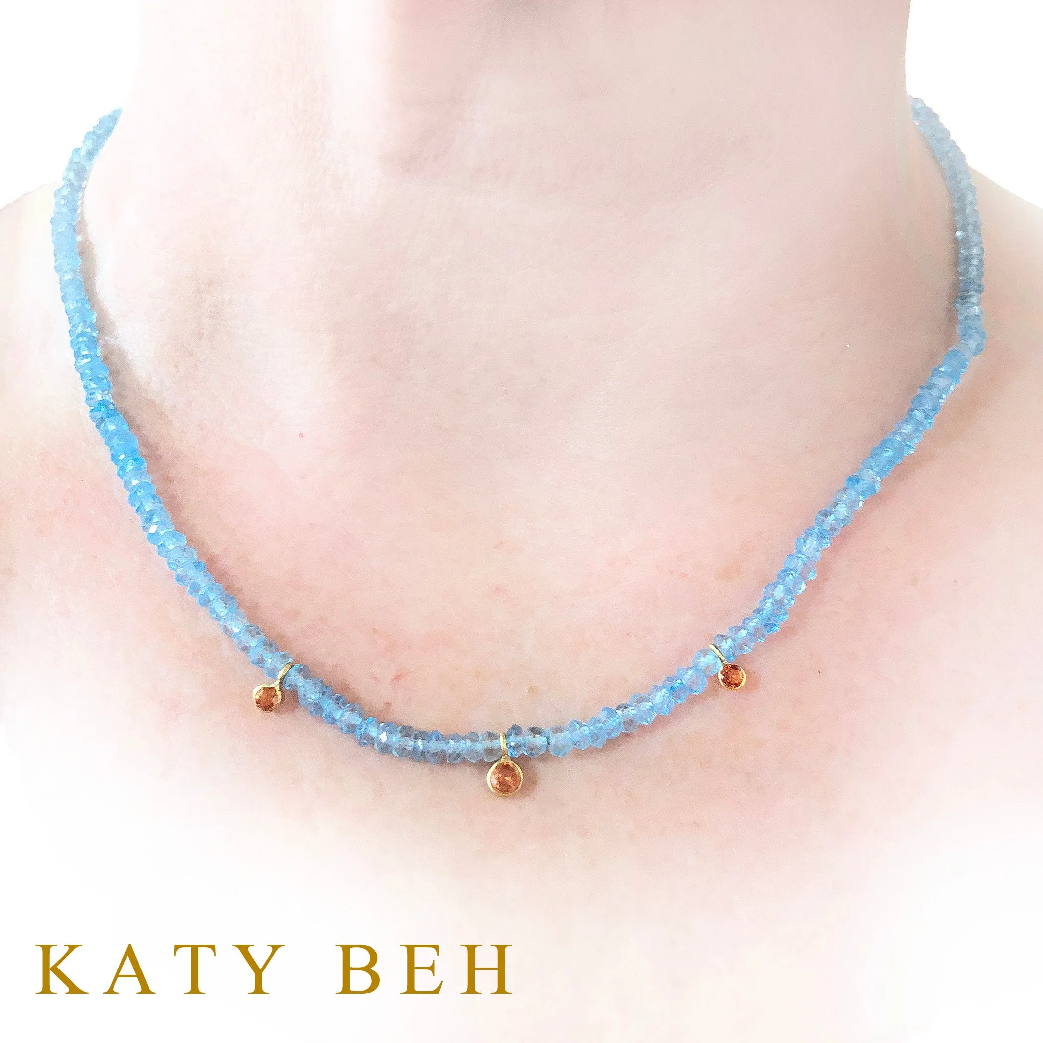 Millicent Blue Topaz and Orange Sapphire Necklace
