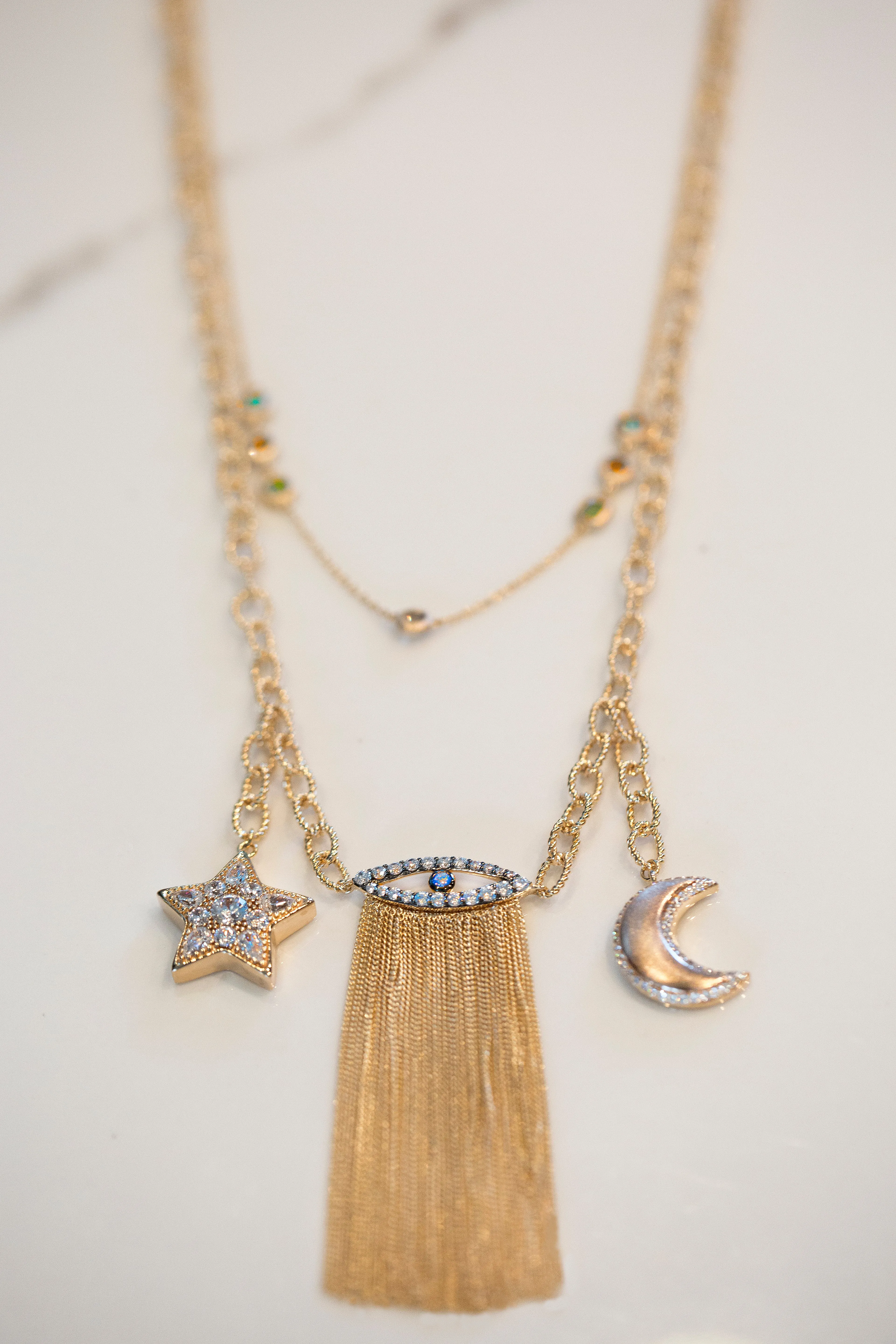 Multi Charm Necklace with Evil Eye in Vermeil Gold