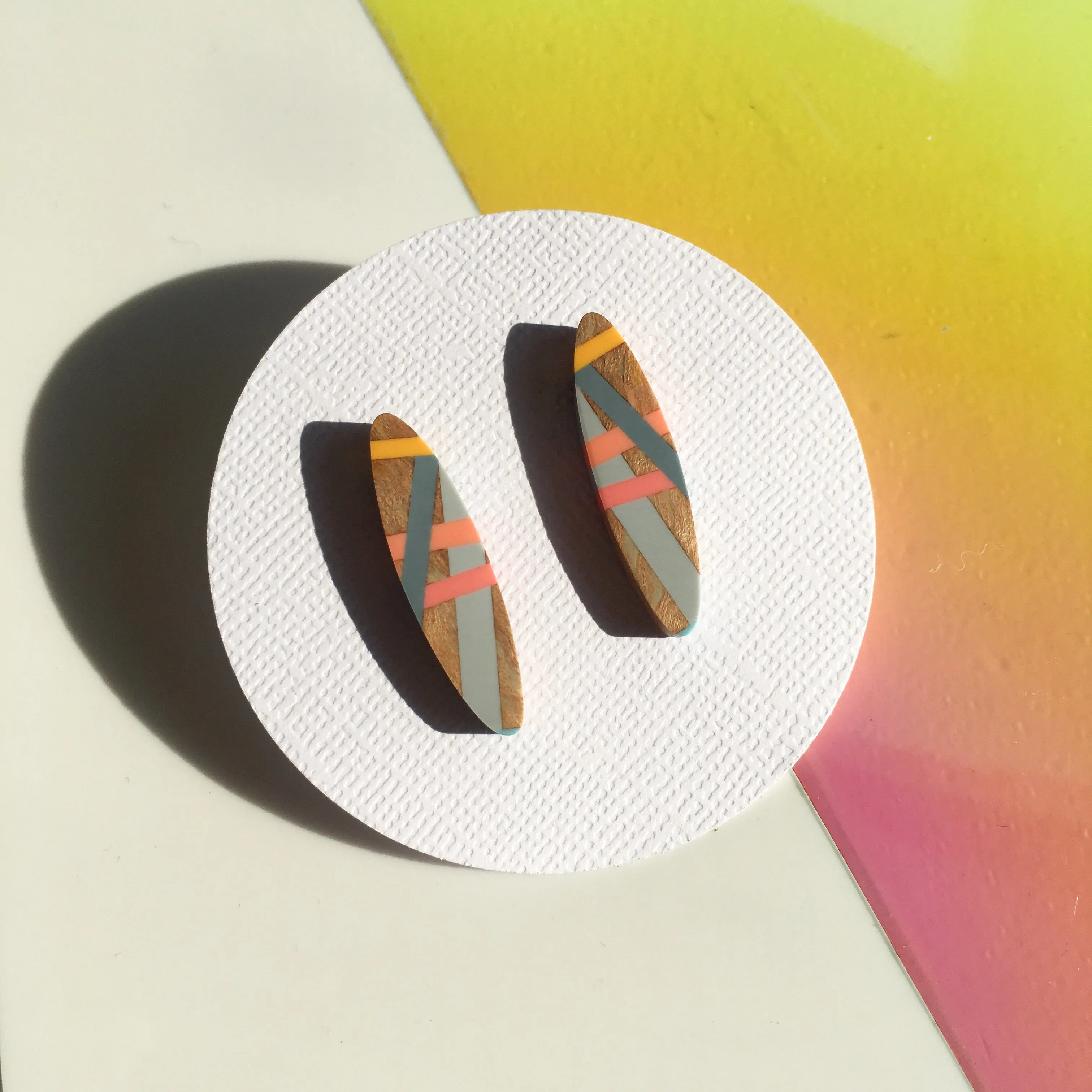 Peach/Grey Gradient Wood Post Earrings