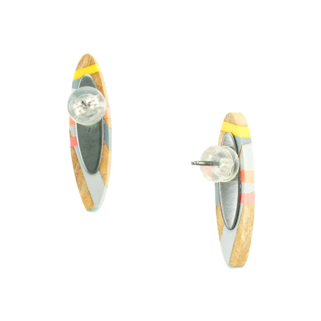 Peach/Grey Gradient Wood Post Earrings