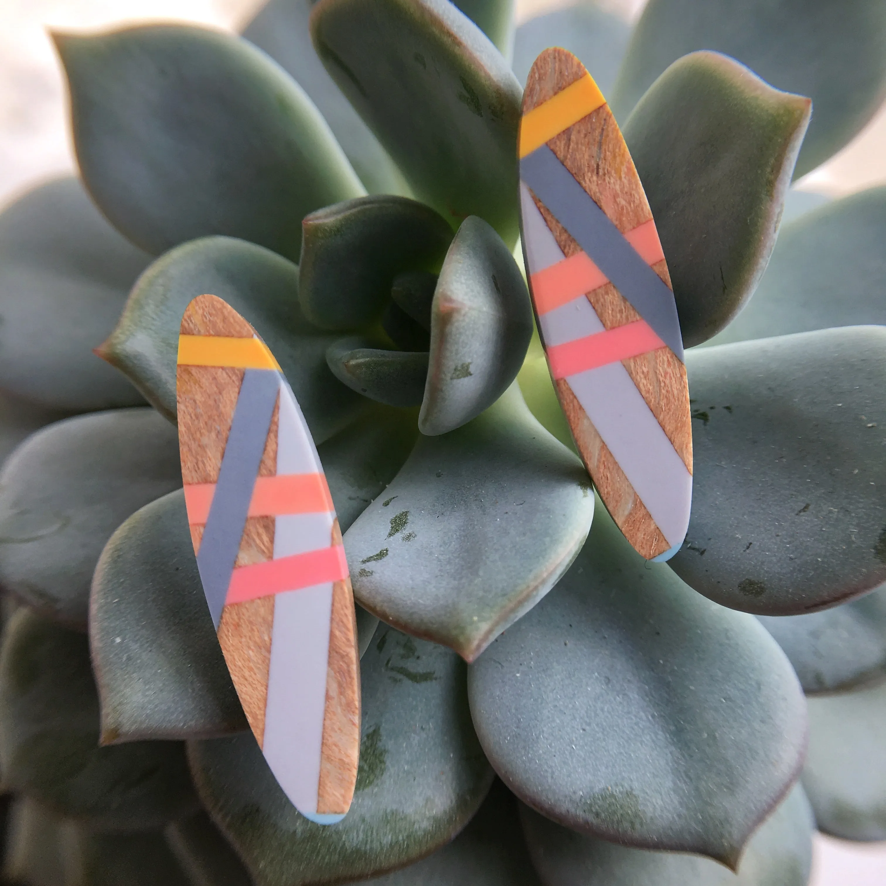 Peach/Grey Gradient Wood Post Earrings