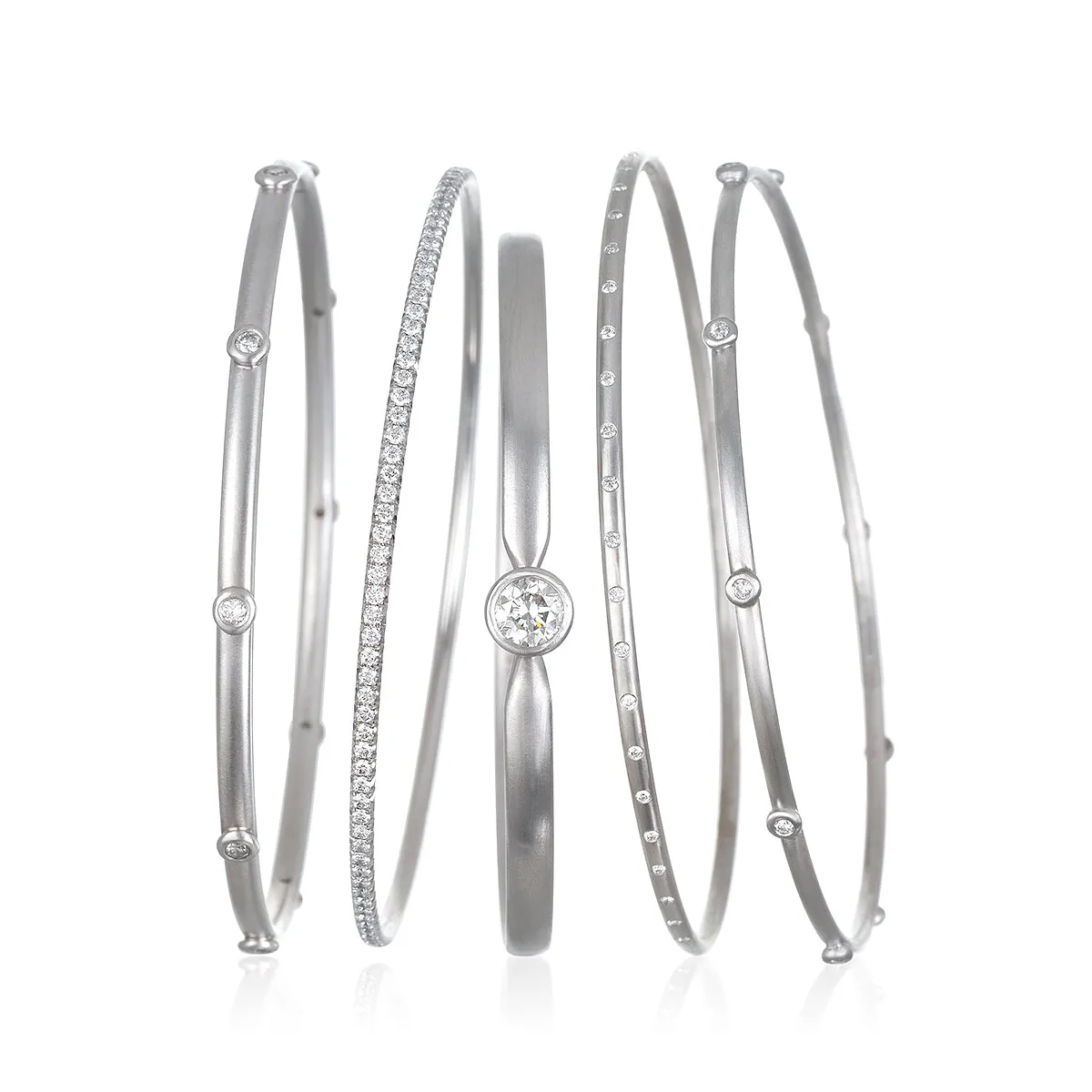 Platinum Bangle With Diamond Granulation Beads