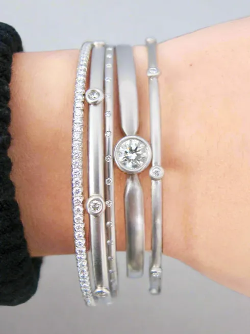 Platinum Bangle With Diamond Granulation Beads