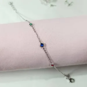 Silver Dainty Colour Stone Bracelet