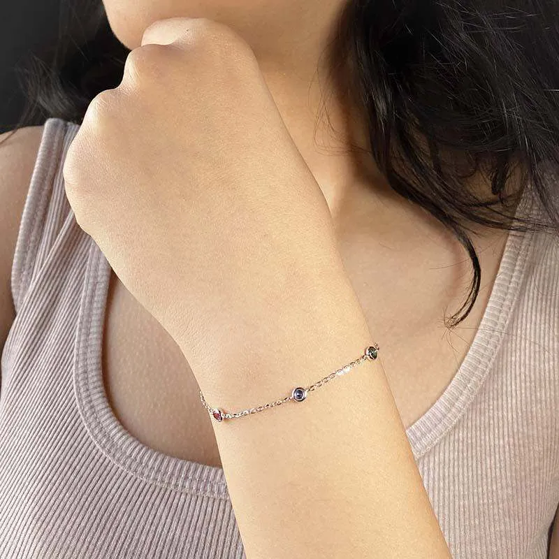 Silver Dainty Colour Stone Bracelet