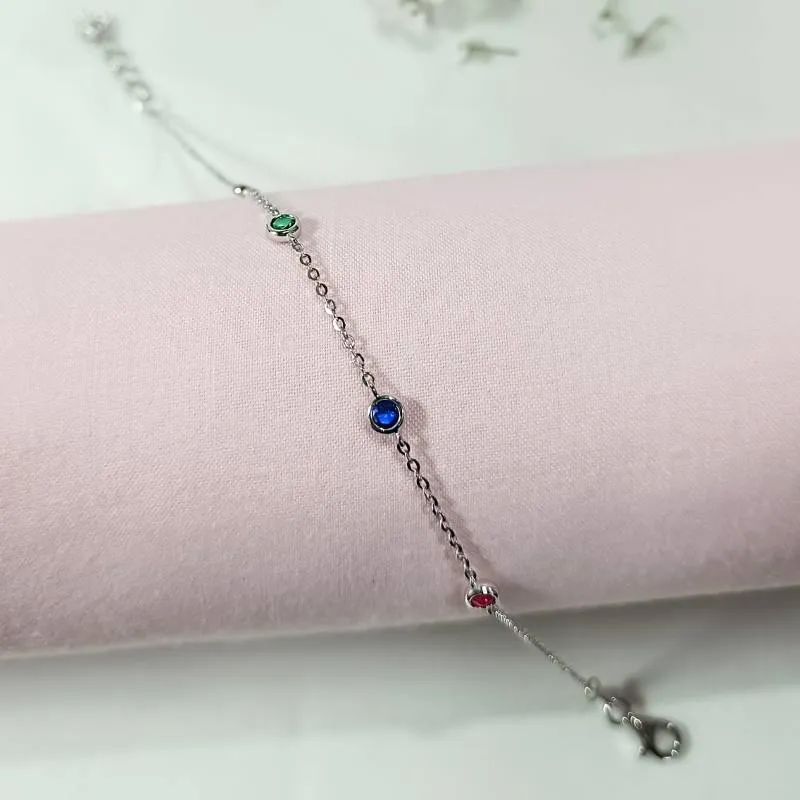 Silver Dainty Colour Stone Bracelet