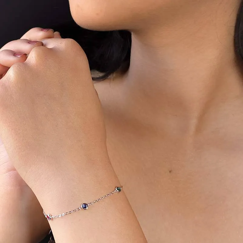 Silver Dainty Colour Stone Bracelet