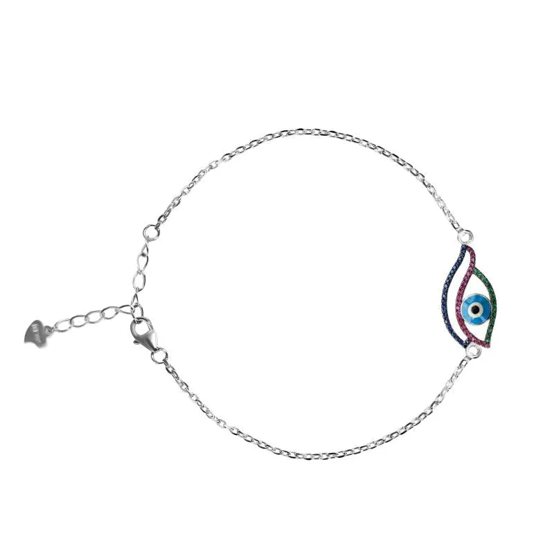 Silver Evil Eye  Bracelet with Colour Stones