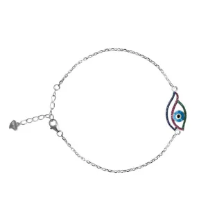 Silver Evil Eye  Bracelet with Colour Stones
