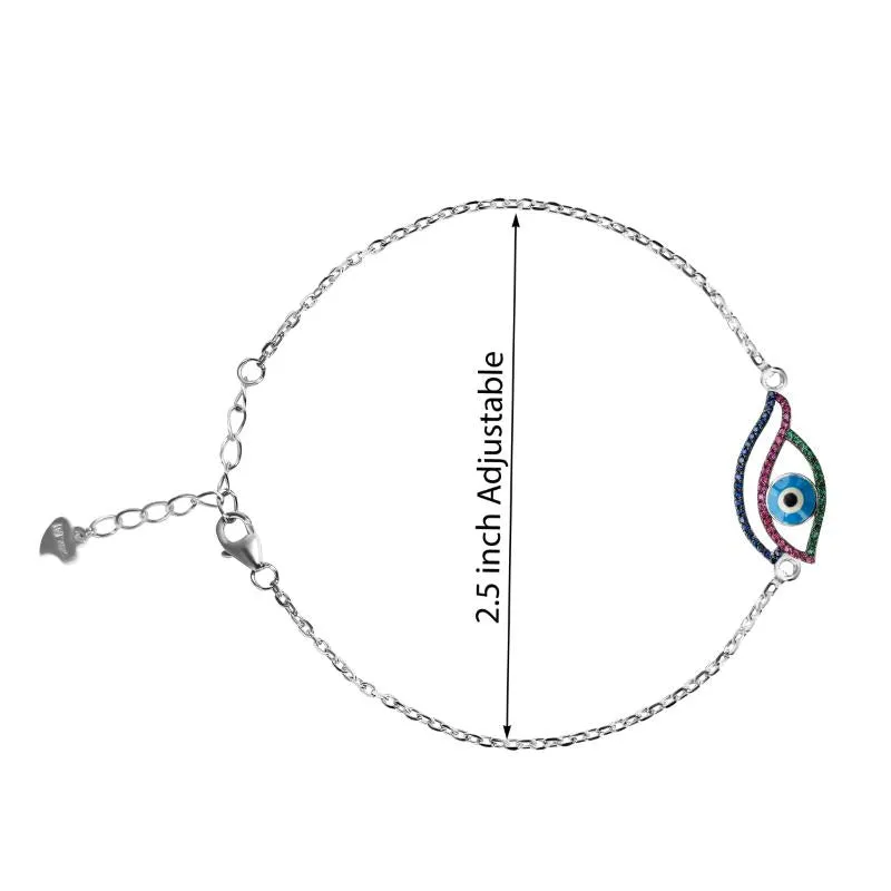Silver Evil Eye  Bracelet with Colour Stones