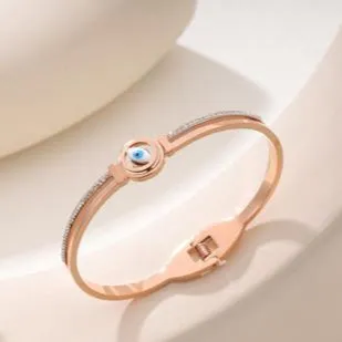 Stainless Steel Gold/Rosegold Plated Lightning Zircon Evil Eye Kada