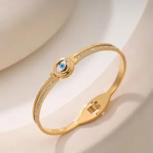 Stainless Steel Gold/Rosegold Plated Lightning Zircon Evil Eye Kada