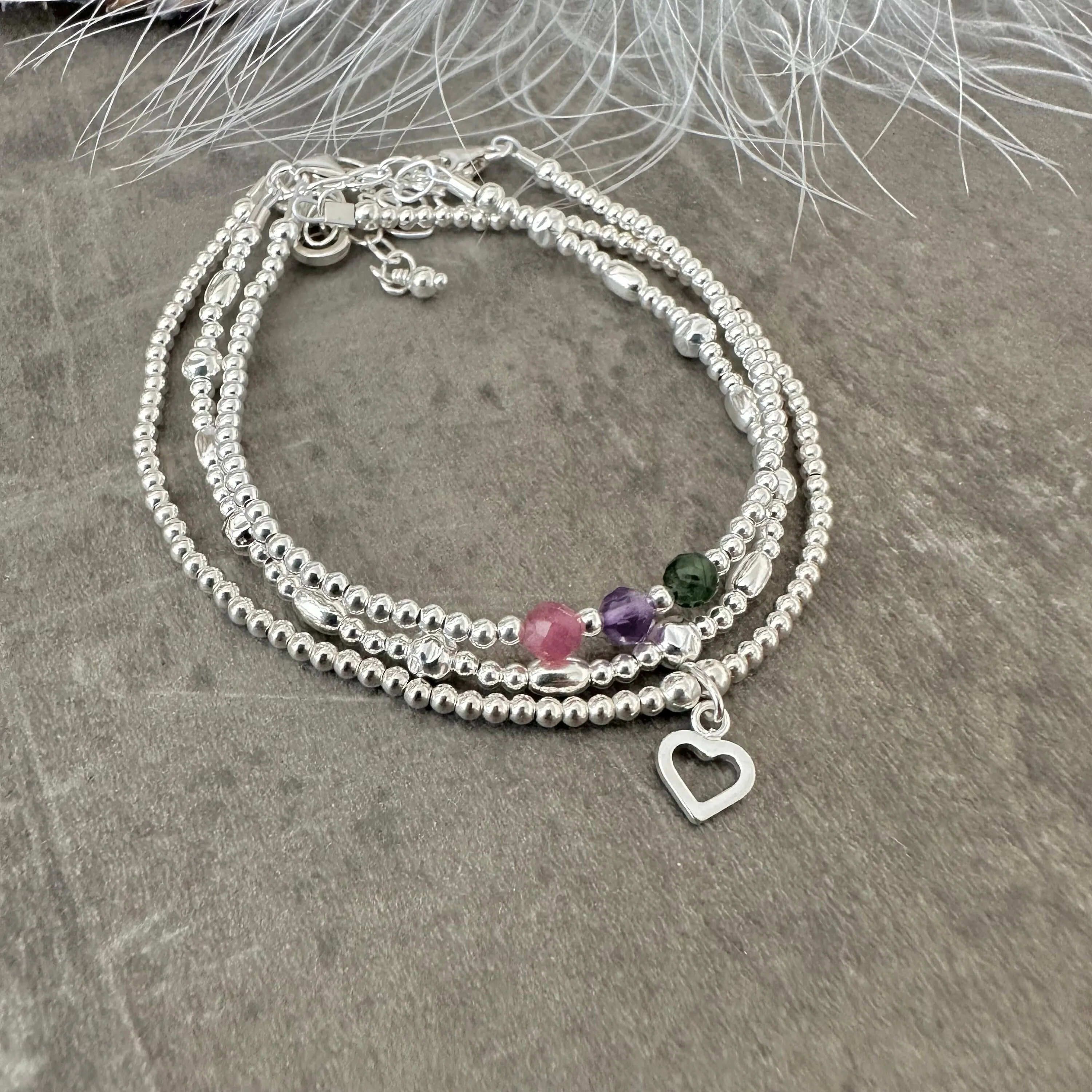 Three Layered Bracelet Set with family birthstones, jewellery for mum